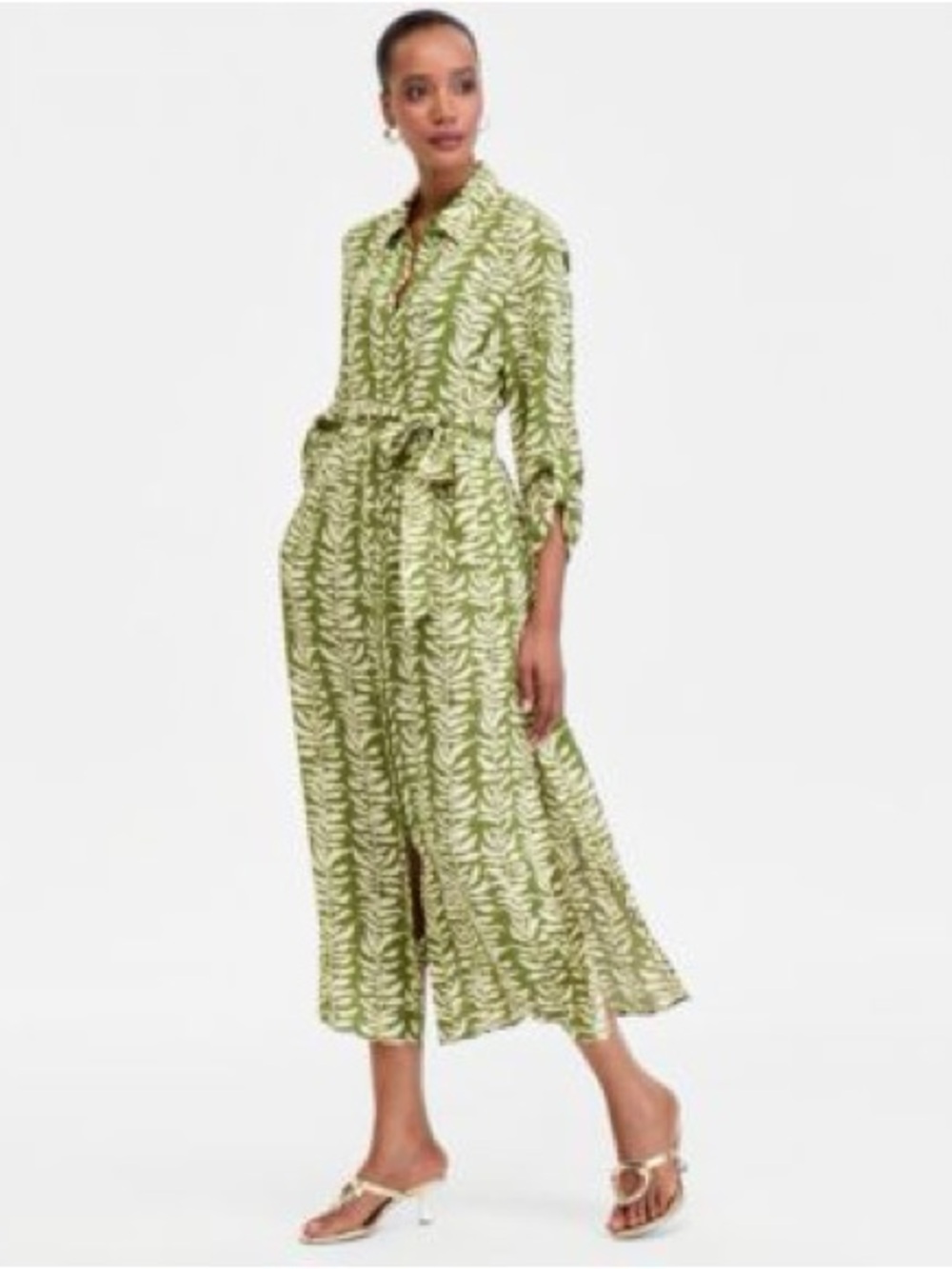 INC International Concept Long Sleeve Belted Button Down Midi Dress Size Medium